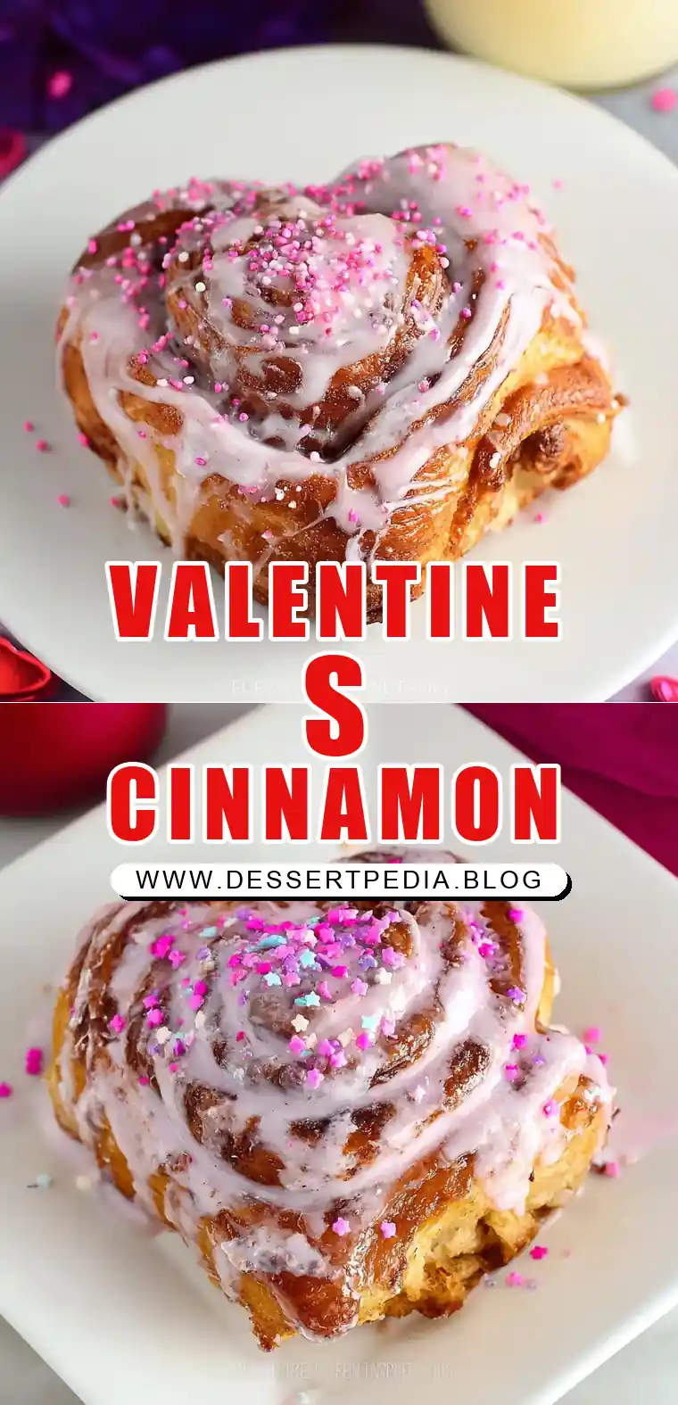 Pinterest pin (Design 1) for Valentine Cinnamon Rolls