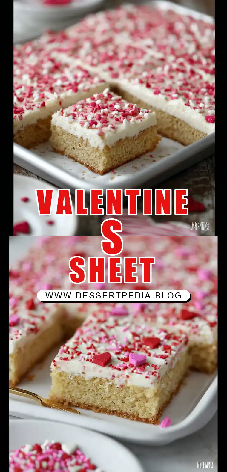Pinterest pin (Design 1) for White Texas Sheet Cake for Valentine’s Day