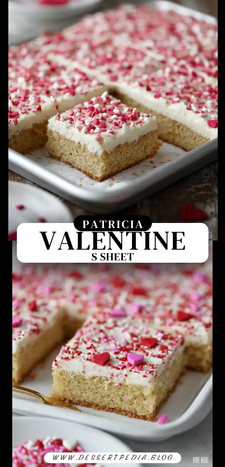 Pinterest pin (Design 3) for White Texas Sheet Cake for Valentine’s Day