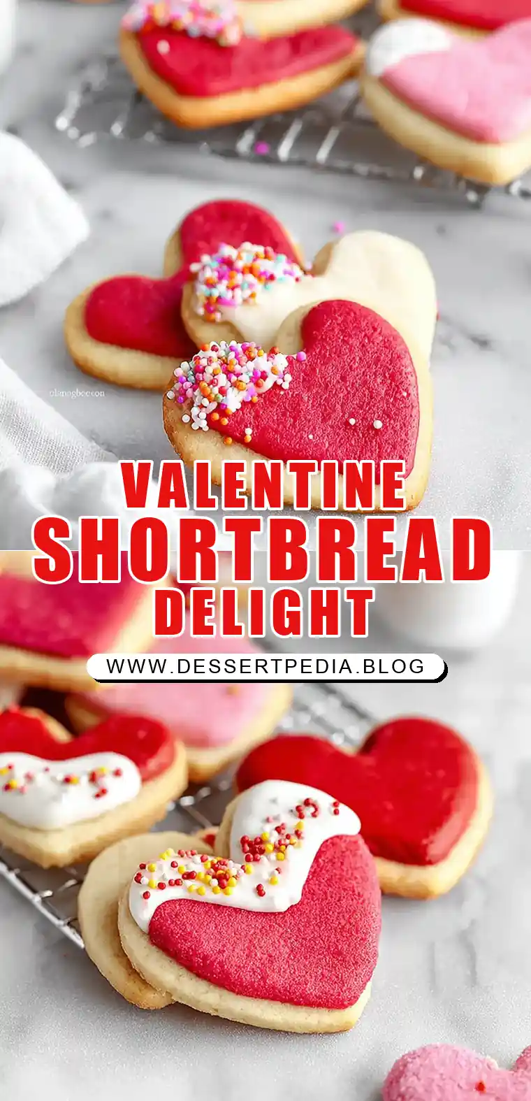 Pinterest pin (Design 1) for Valentine Shortbread Cookies