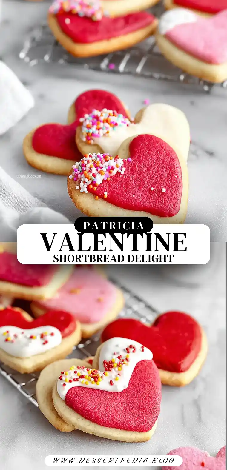 Pinterest pin (Design 3) for Valentine Shortbread Cookies