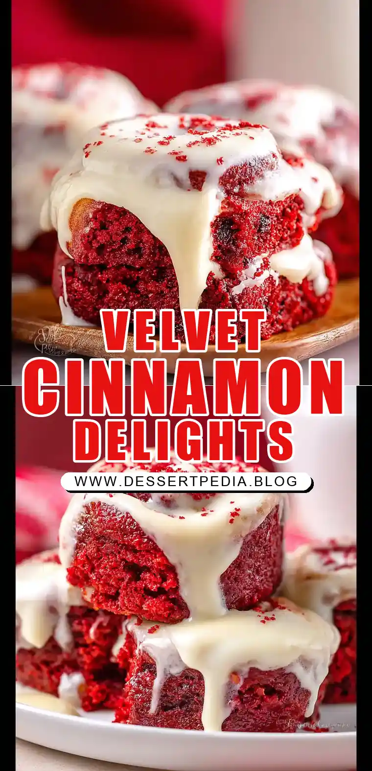 Pinterest pin (Design 1) for Red Velvet Cinnamon Rolls