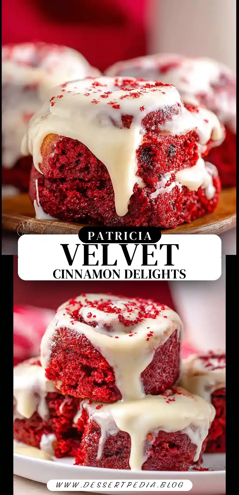Pinterest pin (Design 3) for Red Velvet Cinnamon Rolls