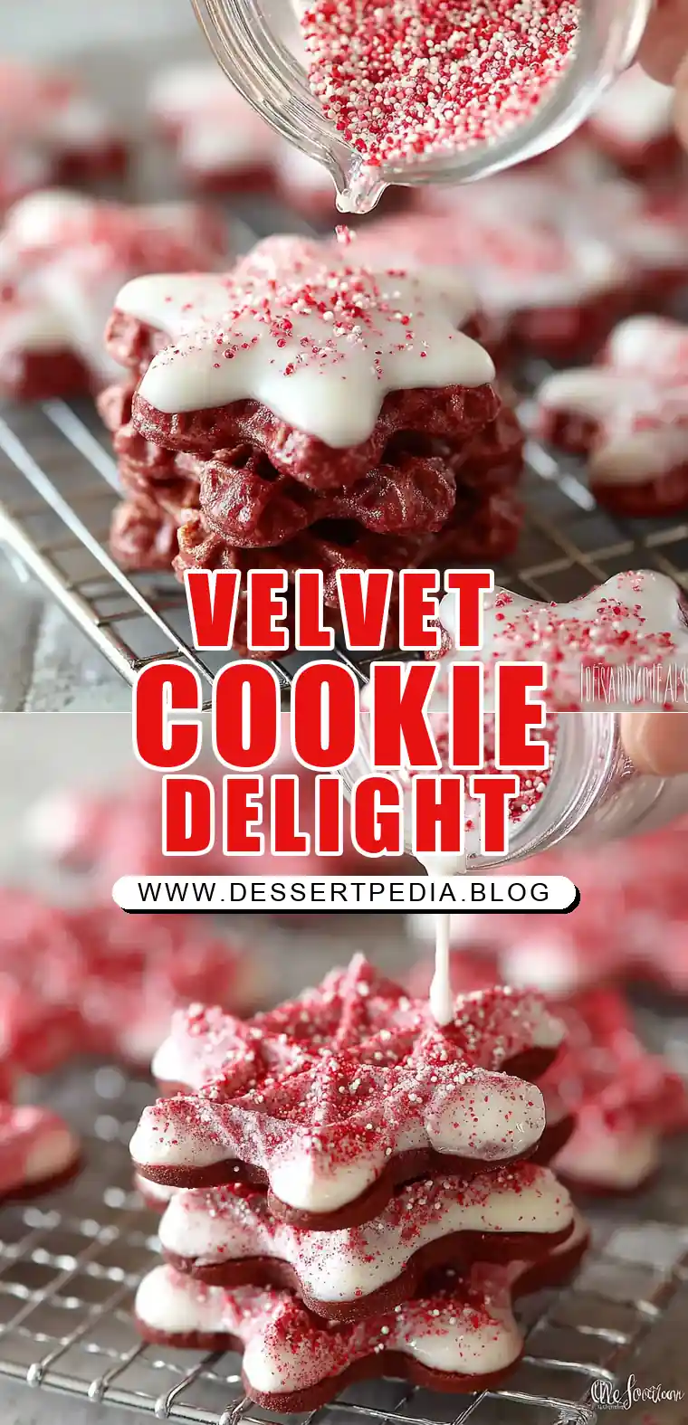 Pinterest pin (Design 1) for Red Velvet Waffle Cookies