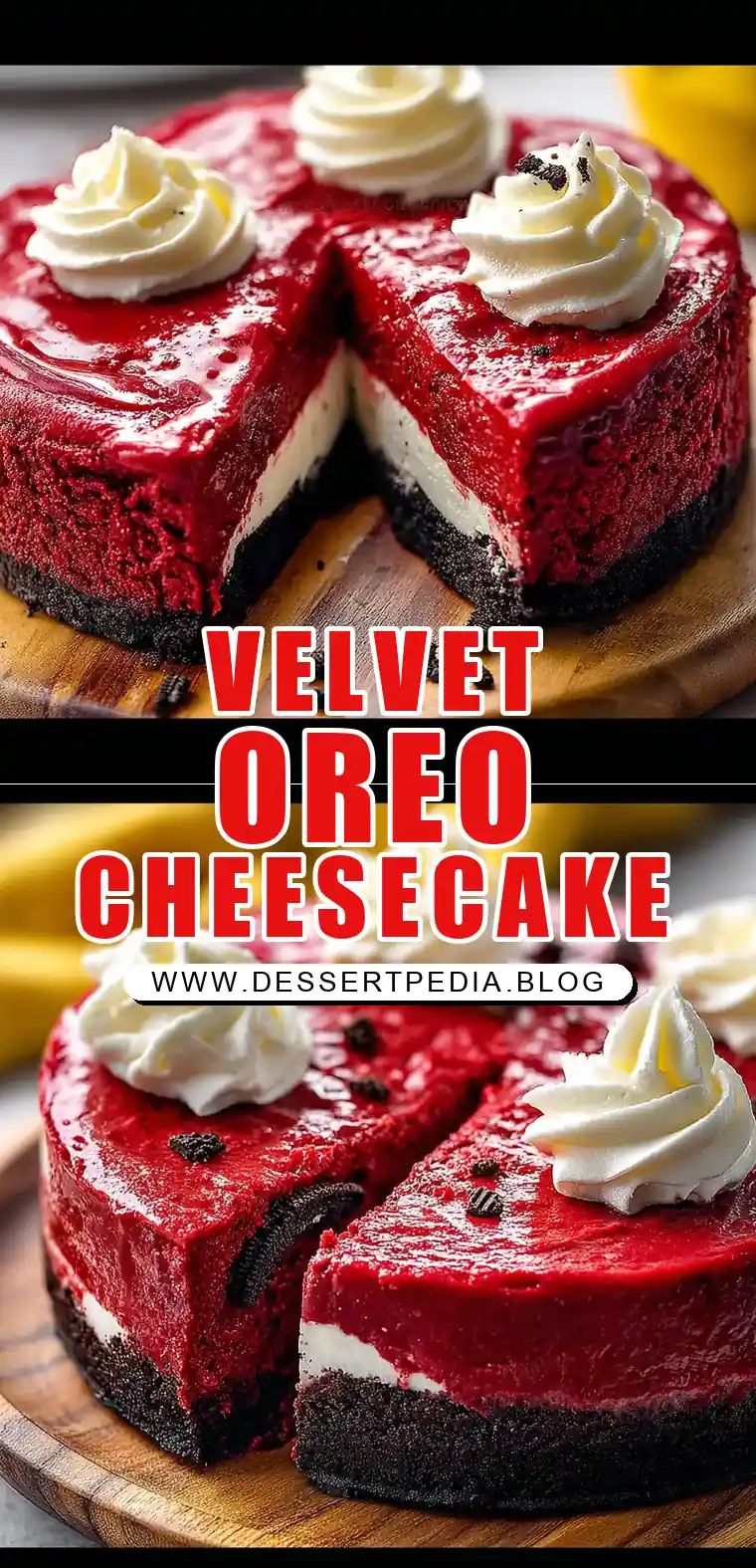 Pinterest pin (Design 1) for Red Velvet Oreo Cheesecake