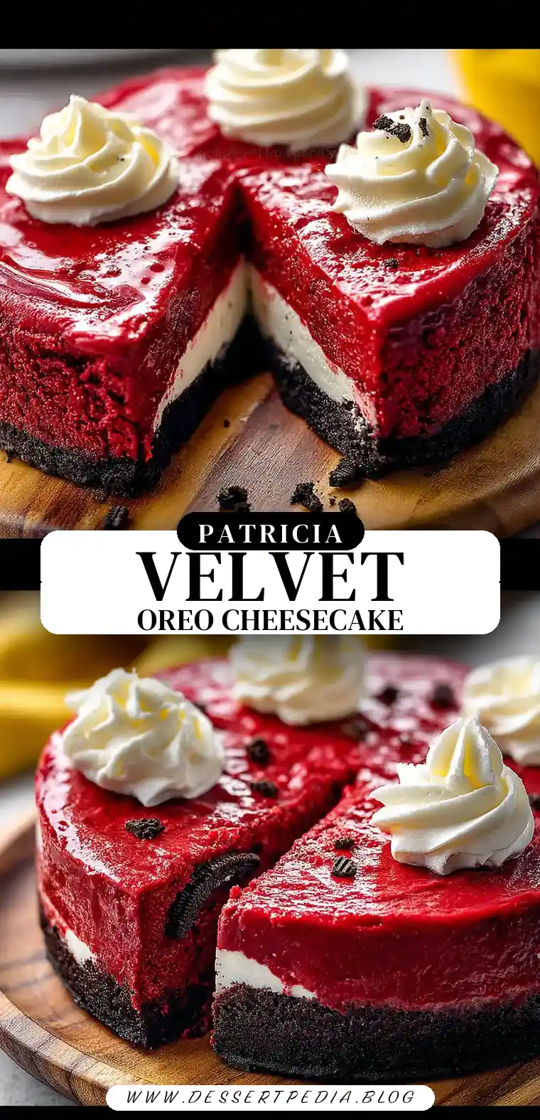 Pinterest pin (Design 3) for Red Velvet Oreo Cheesecake