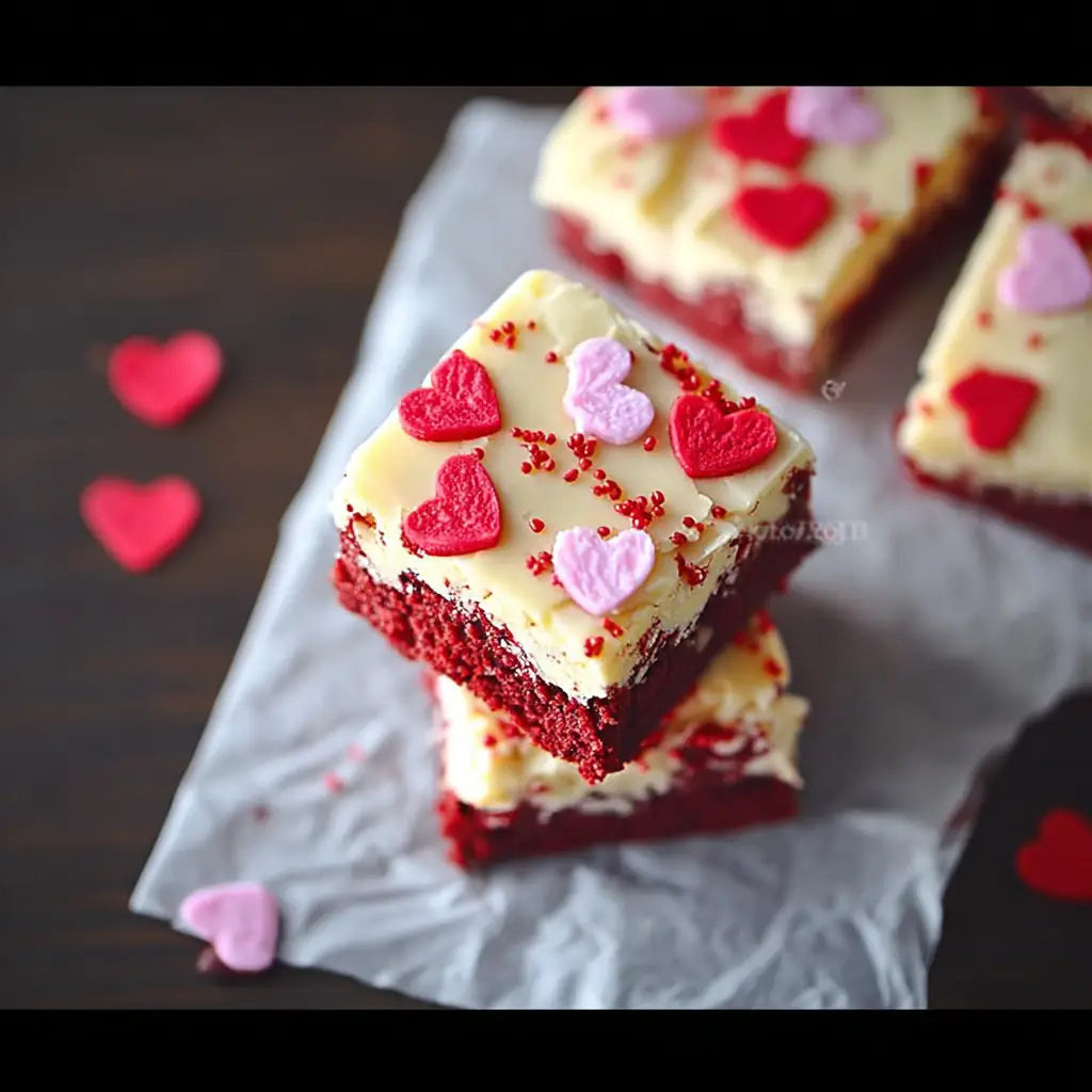 A delicious plate of Valentine Red Velvet Brownies