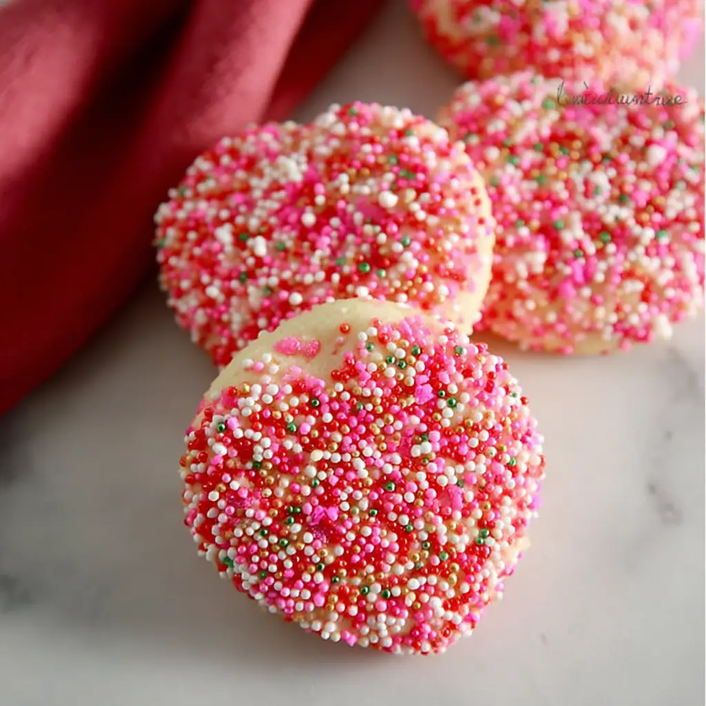 A delicious plate of Valentine Sprinkle Sugar Cookies