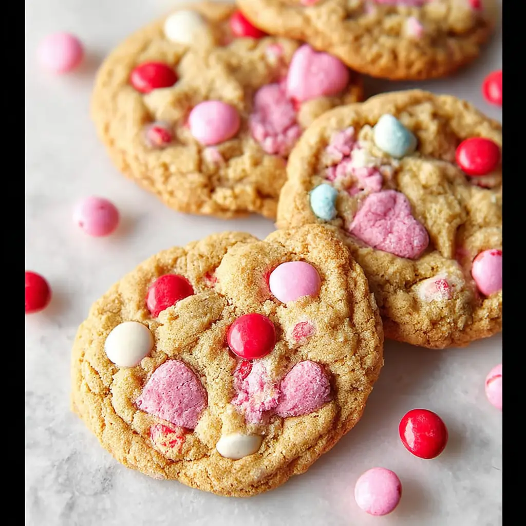 A delicious plate of Valentine’s Day M&M Cookies
