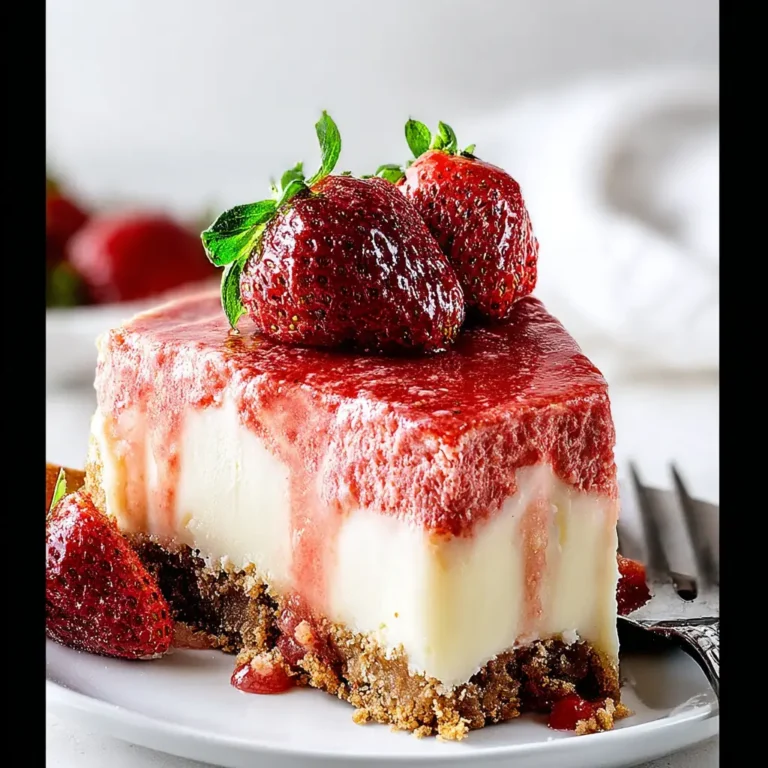 A delicious plate of White Chocolate Strawberry Cheesecake